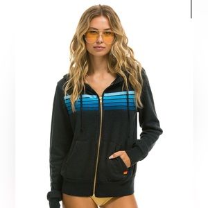 NWT Aviator Nation 5 Stripe Zip Up Charocoal/Blue